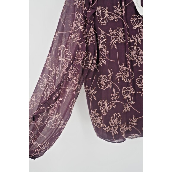 Calvin Klein Sz XL Burgundy Ruffled Floral Long Sleeve Surplice Neckline Blouse - Picture 4 of 11